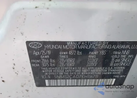 2019 Hyundai Santa Fe Se from USA, damaged, VIN 5NMS2CAD7KH116711